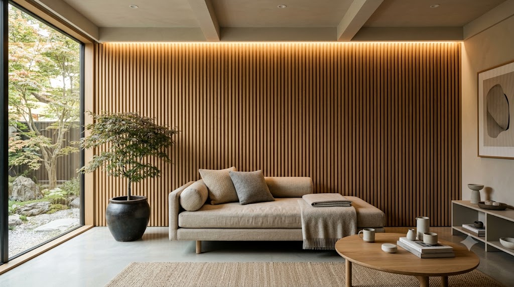 Vertical White Oak Slatted Wood Accent Walls
